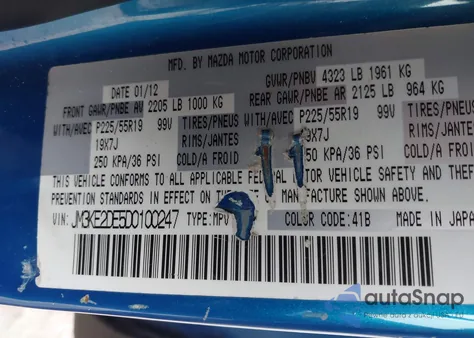 2013 Mazda Cx-5 Grand Touring from USA, damaged, VIN JM3KE2DE5D0100247